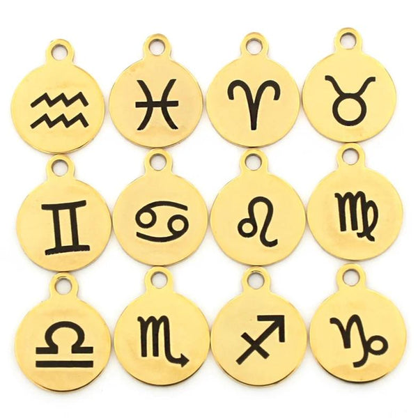 Zodiac Charms Collection Stainless Steel 12 Different Charms - Gold Small Round - COL359GOLD