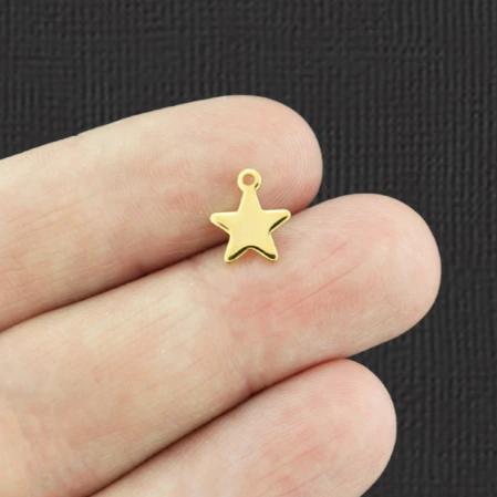 6 Star Gold Tone Stainless Steel Charms 2 Sided - SSP114