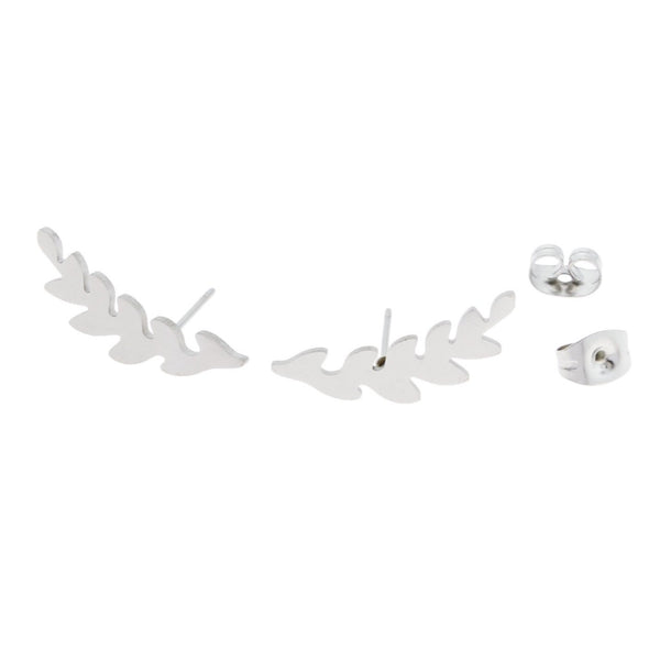 Boucles d'Oreilles Acier Inoxydable - Clous Feuilles - 20mm x 5mm - 2 Pièces 1 Paire - ER064