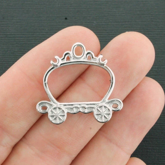 4 Pumpkin Carriage Silver Tone Charms 2 Sided - SC1009