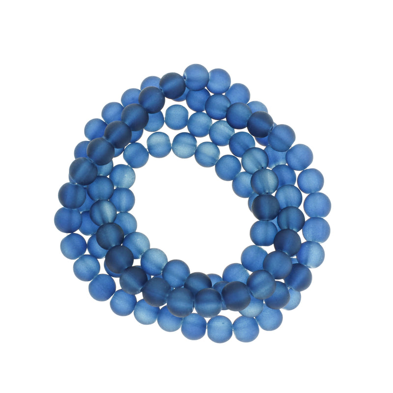 Round Glass Beads 8mm - Frosted Marine Blue - 1 Strand 99 Beads - BD899