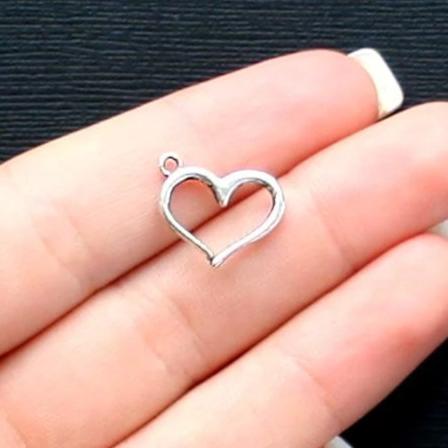 BULK 40 Heart Antique Silver Tone Charms 2 Sided - SC2510