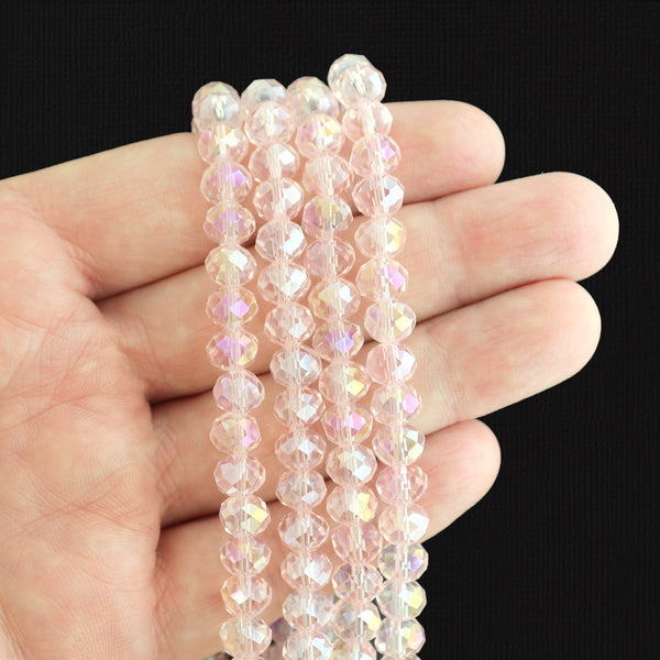Perles de Verre à Facettes 8mm x 5mm - Rose Métallisé - 1 Rang 70 Perles - BD1648