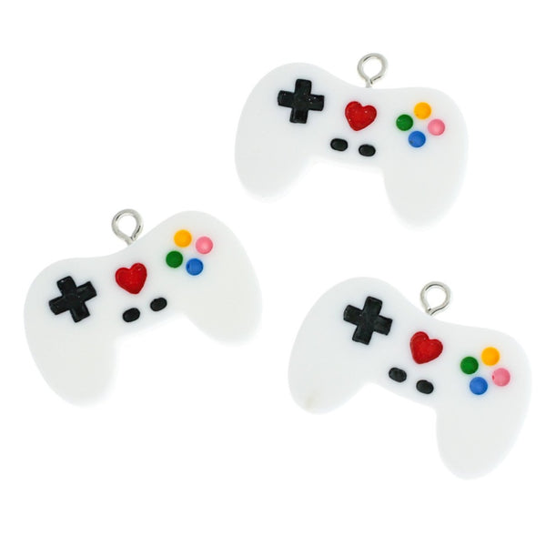 4 White Game Controller Resin Charms - K559