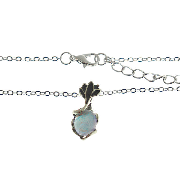 Collier Chaîne Câble 17.75" Avec Pendentif Fleur Imitation Pierre de Lune - 1 Collier - Z202