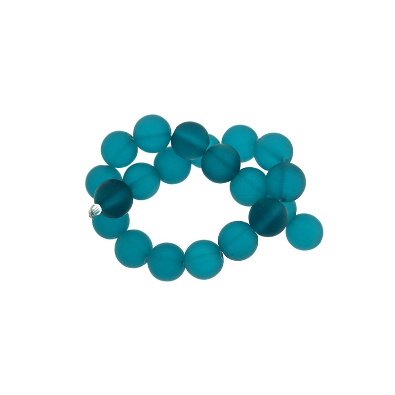 Round Cultured Sea Glass Beads 10mm - Frosted Teal - 1 Strand 19 Beads - U192