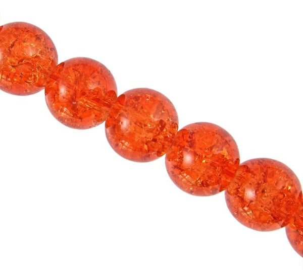 Perles de Verre Rondes 10mm - Craquelé Orange Tangerine - 15 Perles - BD069