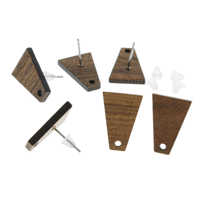 Wood Stainless Steel Earrings - Geometric Trapezoid Studs - 18mm x 13mm - 2 Pieces 1 Pair - ER319