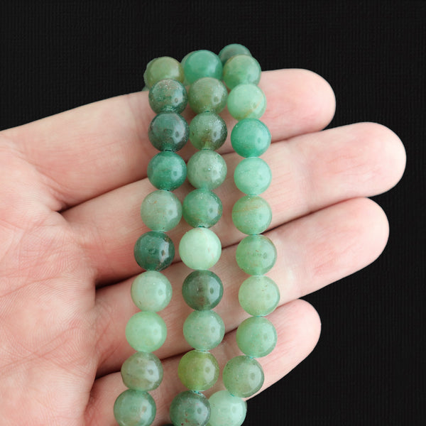 Perles rondes en aventurine naturelle 8 mm - Vert d'eau poli - 1 rang 47 perles - BD1602