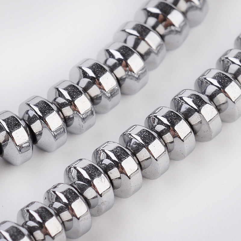 Abacus Hematite Beads 4mm x 2.5mm - Metallic Silver - 1 Strand 159 Beads - BD1174