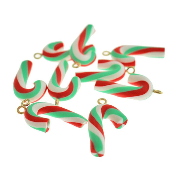 5 breloques en pâte polymère Candy Cane 2 faces - K318