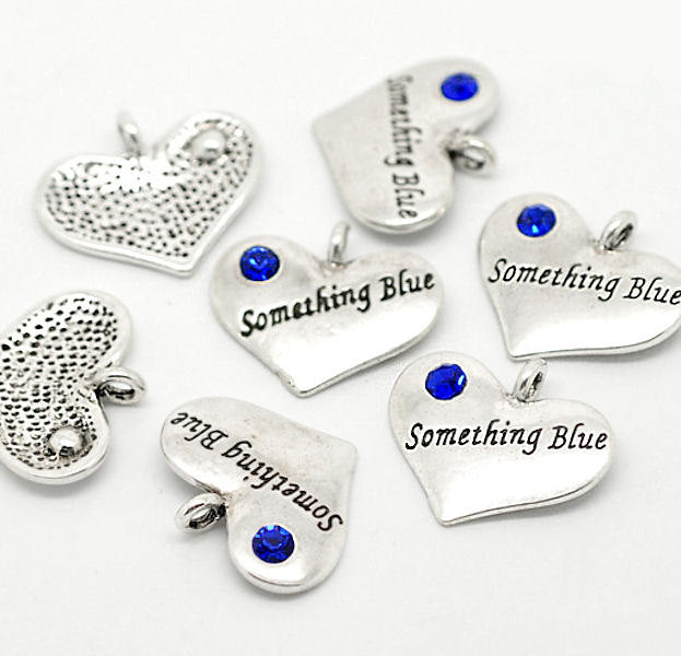 2 Something Blue Antique Silver Tone Charms with Inset Blue Rhinestone - SC2193