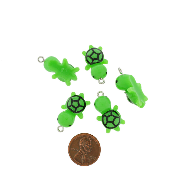 2 Turtle Silver Tone Resin Charms - K157