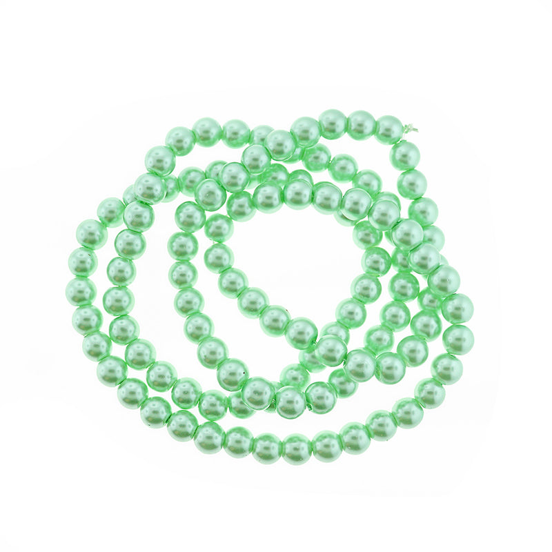 Round Glass Beads 8mm - Mint Green Pearl - 1 Strand 105 Beads - BD278