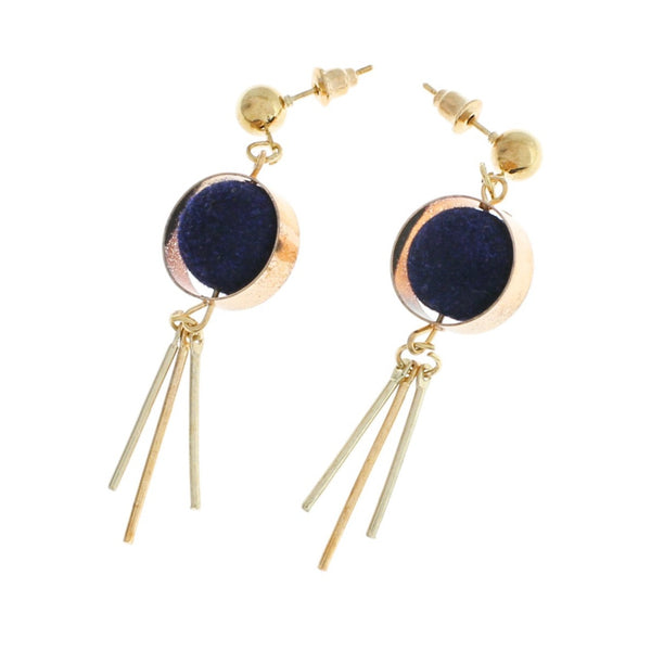 Gold Tone Earrings - Geometric Dangle - 60mm x 15mm - 2 Pieces 1 Pair - ER324