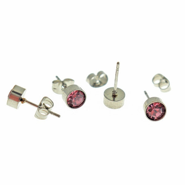 Stainless Steel Birthstone Earrings - June - Alexandrite Cubic Zirconia Studs - 15mm x 7mm - 2 Pieces 1 Pair - ER558