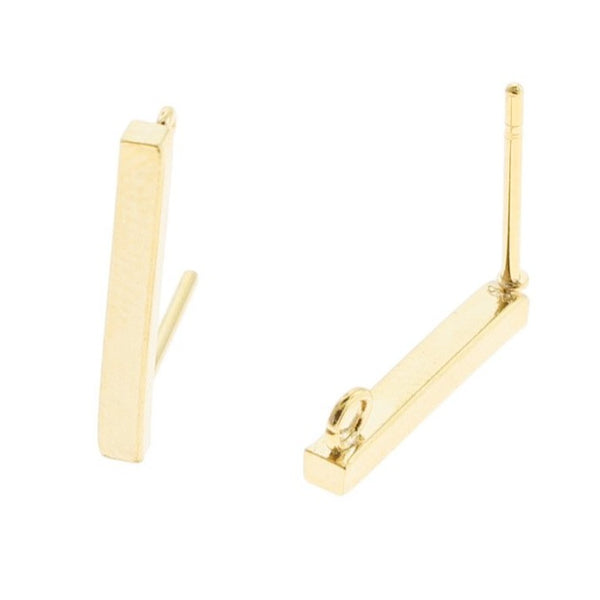 Boucles d'oreilles en acier inoxydable doré - clous rectangulaires - 15 mm x 2 mm - 2 pièces 1 paire - ER146