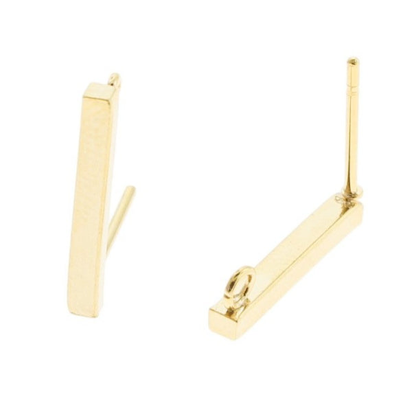 Gold Stainless Steel Earrings - Rectangle Studs - 15mm x 2mm - 2 Pieces 1 Pair - ER146