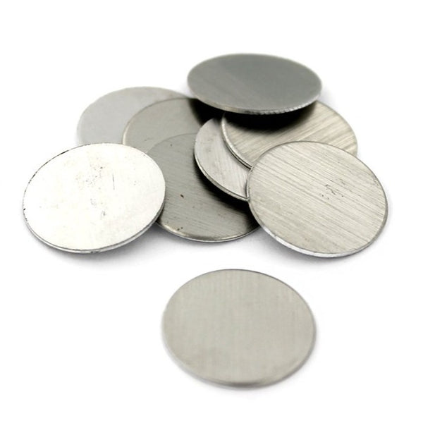 Ébauches d'estampage circulaires - Aluminium brossé argenté - 19,2 mm - 10 étiquettes - MT458
