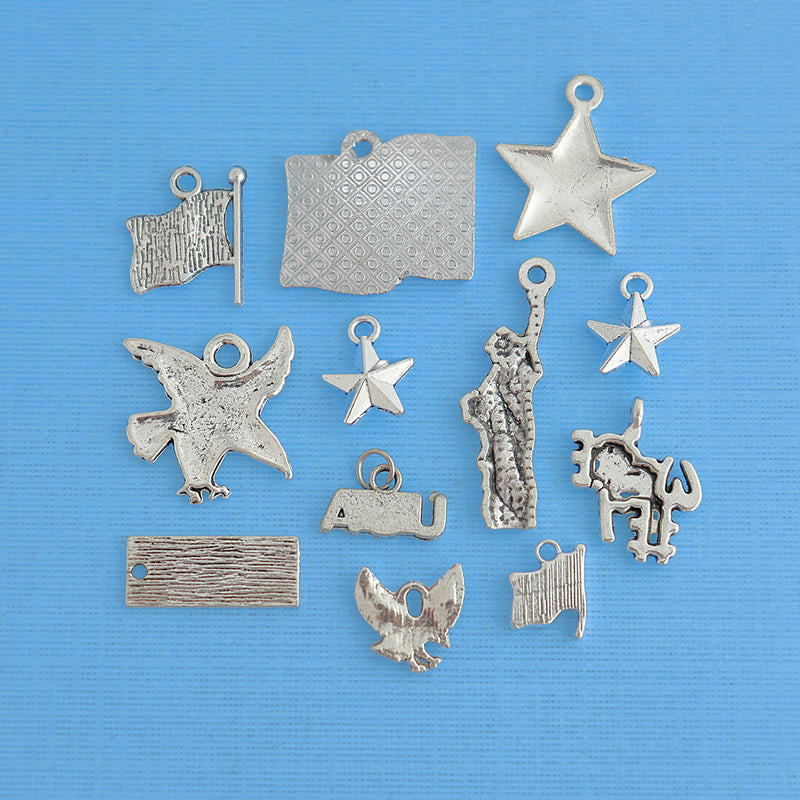 USA Charm Collection Antique Silver Tone 12 Charms - COL295