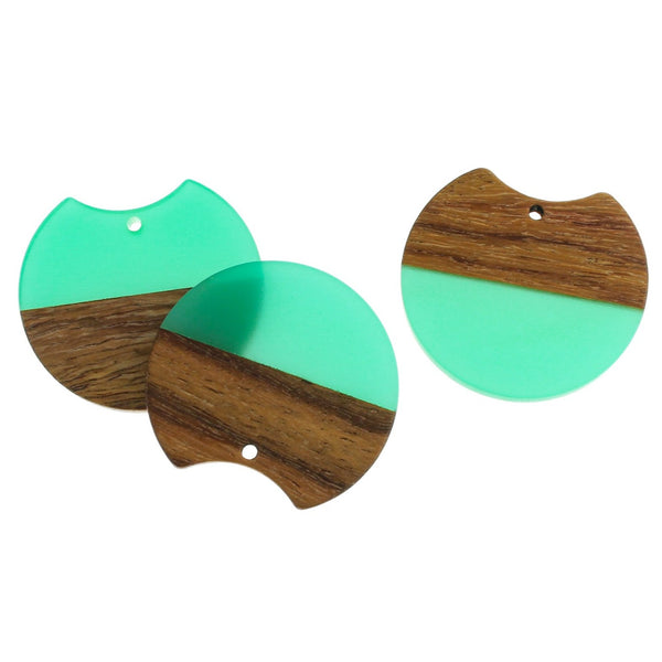 Geometric Natural Wood and Turquoise Resin Charm 37mm - WP492