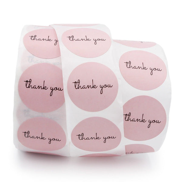 BULK 500 Pink Thank You Self-Adhesive Paper Gift Tags - Full Roll - TL147