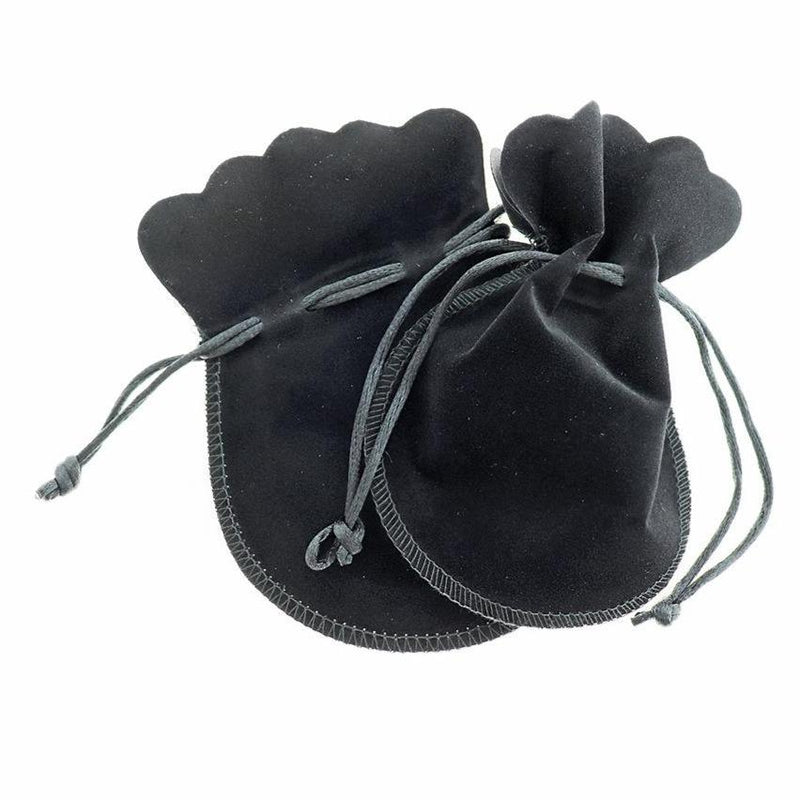 BULK 10 Velvet Drawstring Bags 13.5cm x 10.5cm Black Jewelry Pouch - TL058