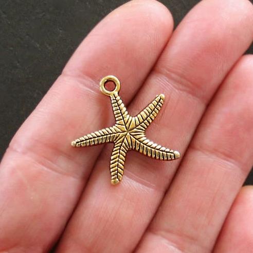 10 Starfish Antique Gold Tone Charms - GC086