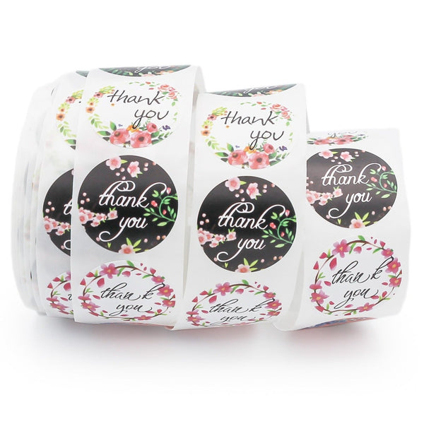 BULK 500 étiquettes-cadeaux en papier auto-adhésives de remerciement florales assorties - Rouleau complet - TL159
