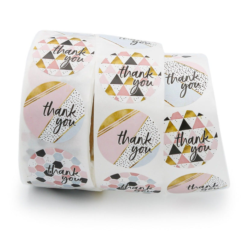 BULK 500 Assorted Pink Thank You Self-Adhesive Paper Gift Tags - Full Roll - TL137