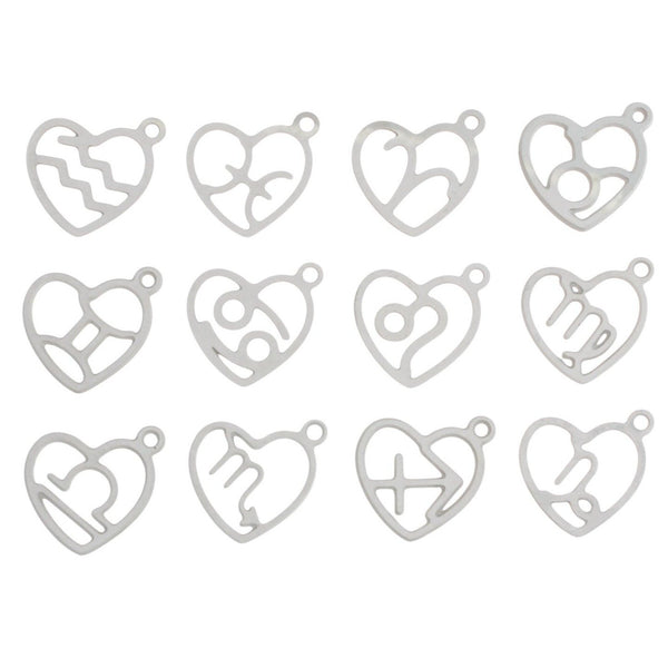 Zodiac Heart Collection Stainless Steel 12 Different Charms - COL170