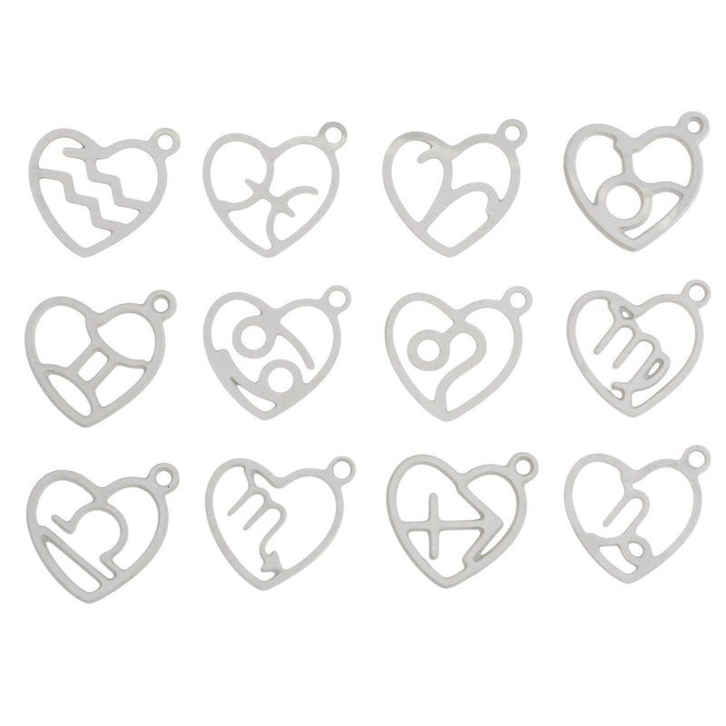 Zodiac Heart Collection Stainless Steel 12 Different Charms - COL170