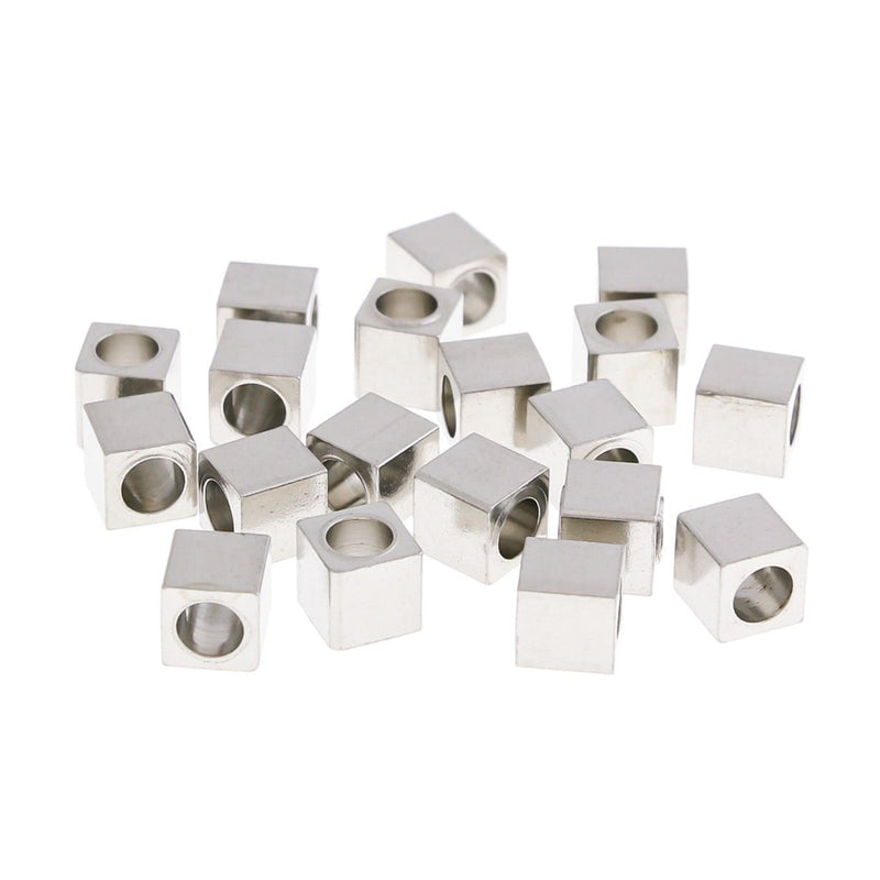 Cube Stainless Steel Spacer Beads 6mm x 6mm - Silver Tone - 30 Beads - MT354