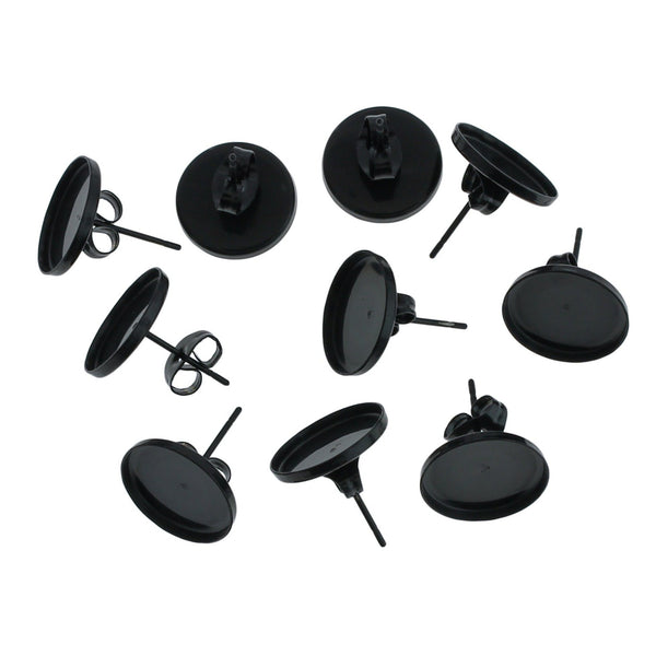 Gunmetal Black Stainless Steel Earrings - Stud Cabochon - 14mm - 10 Pieces 5 Pairs - ER245
