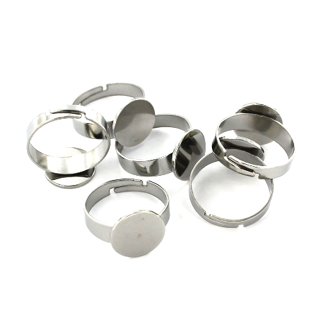 Stainless Steel Adjustable Ring Bases - 16.9mm with 12mm glue pad - 2 Pieces - FD645