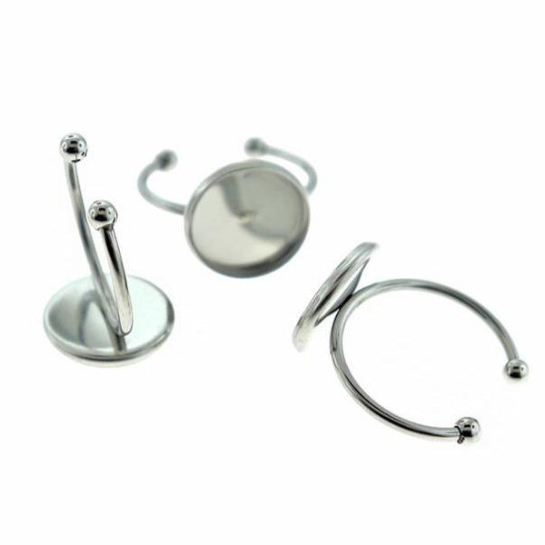 Stainless Steel Ring Bases - 17mm with 12mm Cabochon Setting - 10 Pieces - FD893