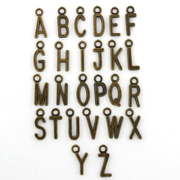 52 Alphabet Letter Bronze Tone Charms - 2 Sets -  BC247