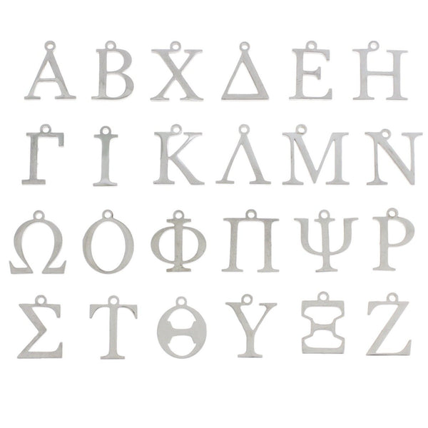 24 breloques en acier inoxydable avec lettres de l'alphabet grec - 1 ensemble - COL086