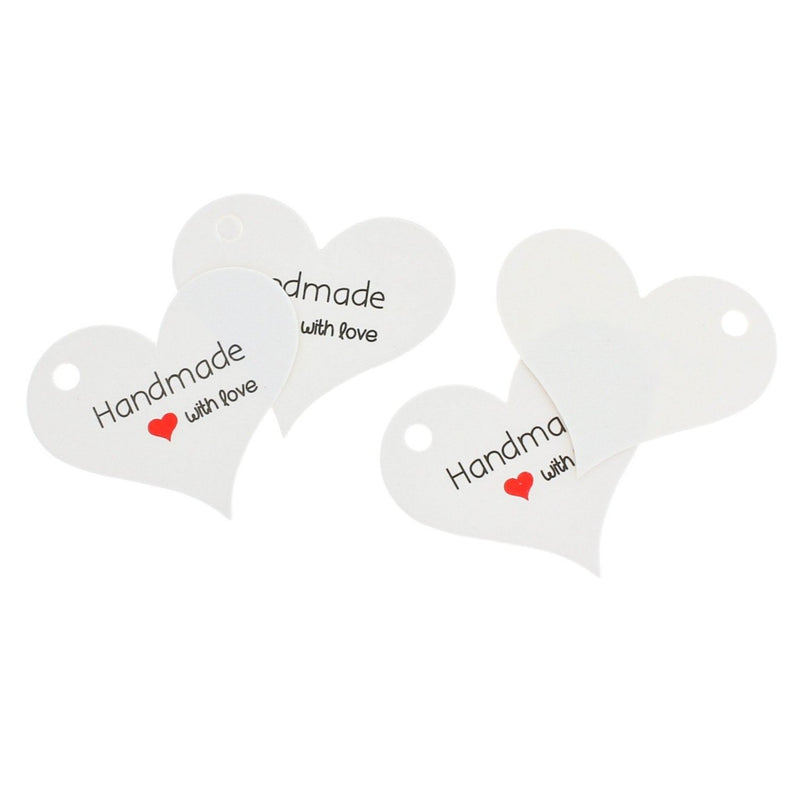 BULK 100 White Heart Paper Tags Handmade With Love Tags - TL117