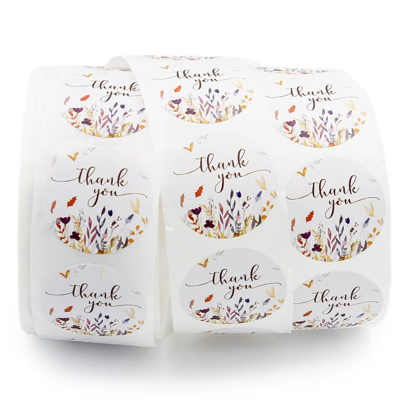 BULK 500 Floral Thank You Self-Adhesive Paper Gift Tags - Full Roll - TL153