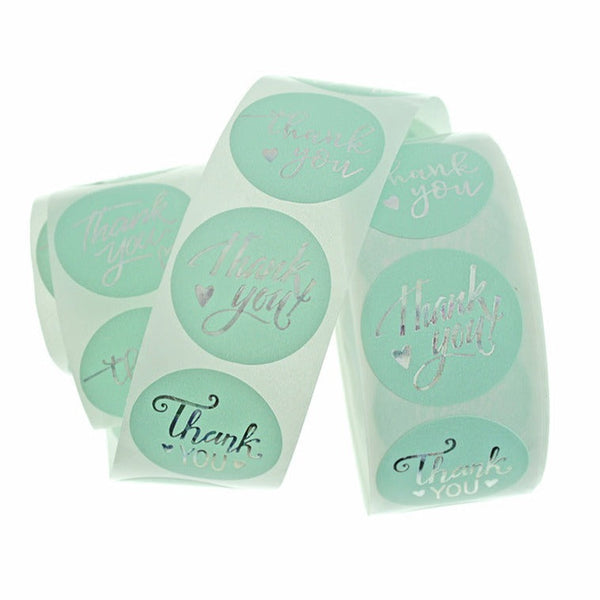 BULK 500 Turquoise Thank You Self-Adhesive Paper Gift Tags - Full Roll - TL202