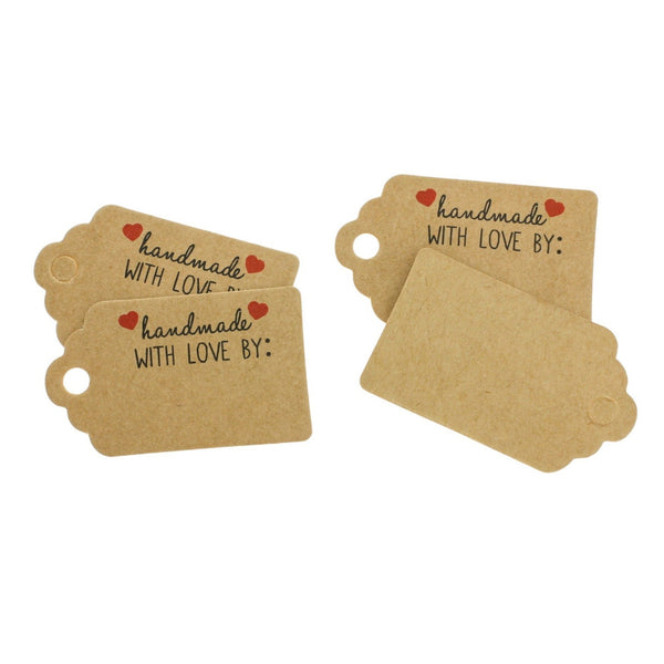 BULK 100 Paper Tags Handmade With Love Tags - TL112