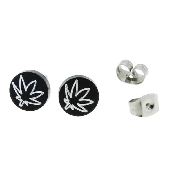 Boucles d'Oreilles en Acier Inoxydable - Goujons Feuille de Weed - 8mm x 8mm - 10 Pièces 5 Paires - ER041