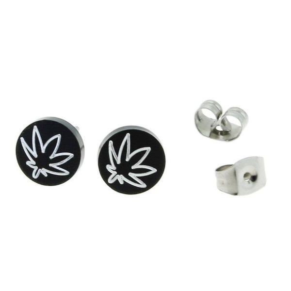 Stainless Steel Earrings - Weed Leaf Studs - 8mm x 8mm - 10 Pieces 5 Pairs - ER041