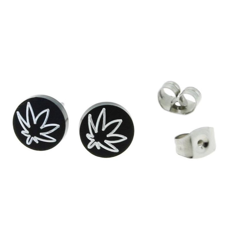 Stainless Steel Earrings - Weed Leaf Studs - 8mm x 8mm - Choose Your Quantity!