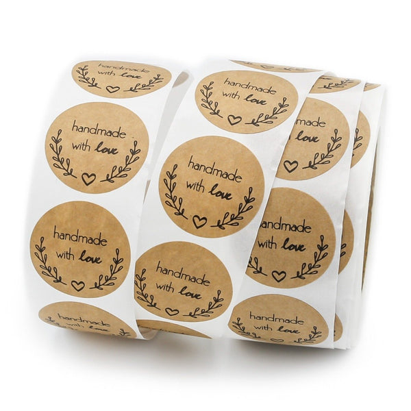 BULK 500 étiquettes-cadeaux en papier autocollantes faites à la main avec amour - Rouleau complet - TL136