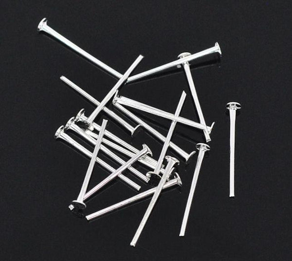 Silver Tone Flat Head Pins - 16mm - 200 Pins - PIN19