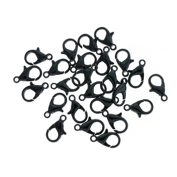 Black Enamel Lobster Clasps 14mm x 8mm - 50 Clasps - FF282