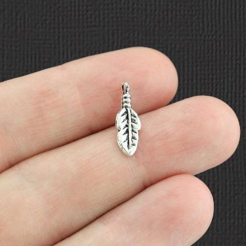 BULK 100 Feather Antique Silver Tone Charms 2 Sided - SC6193