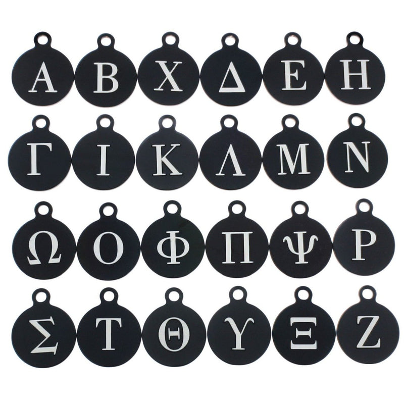 Charmes de lettre en acier inoxydable noir - Choisissez votre initiale et quantité - Alphabet de lettre grecque - Petite taille - ALPHA3410BFSBK-IND